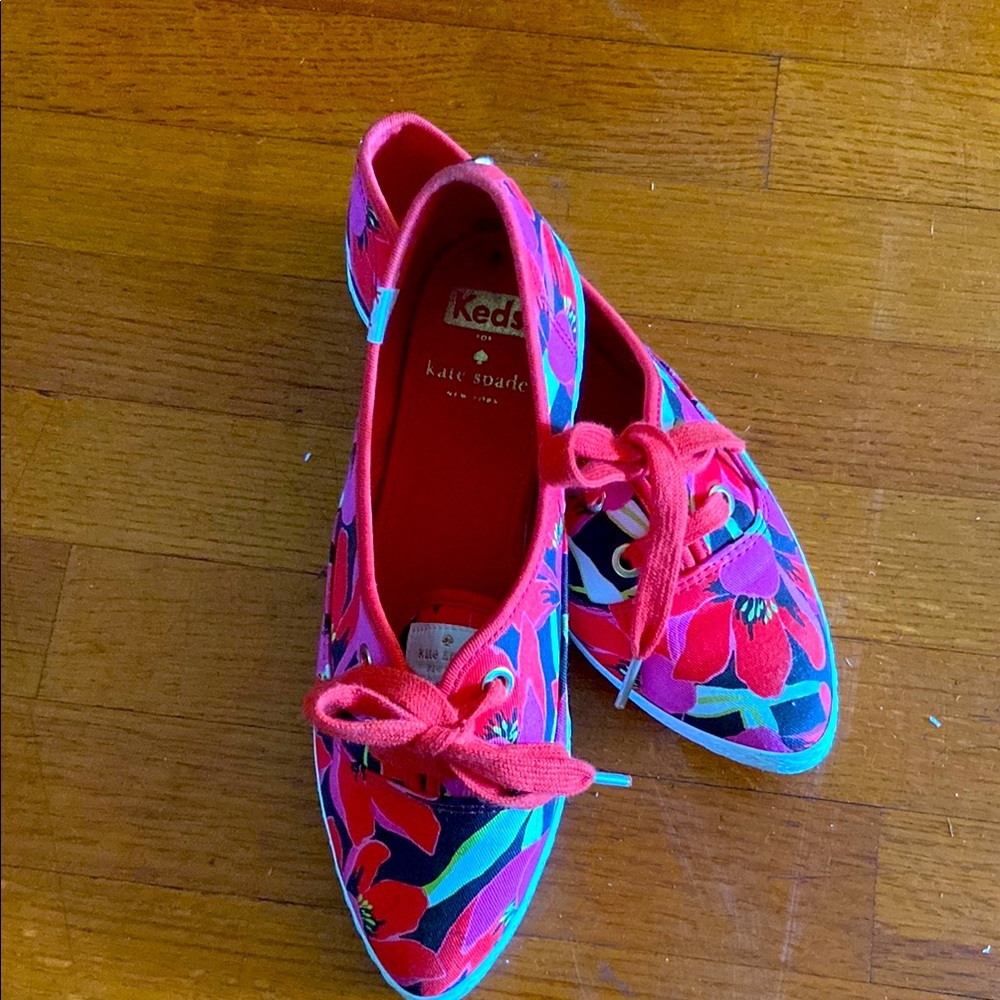 Kate Spade by Keds Vibrant Floral Sneakers with Red Accents